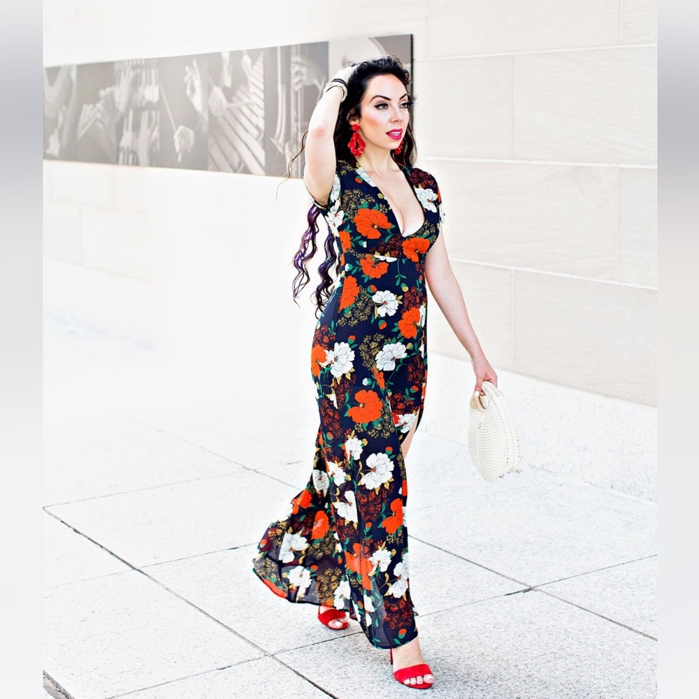 WYLDR Vibrant Floral Maxi Dress - Black, Red, White